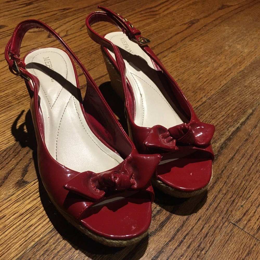 Merona Red open toe wedge heels